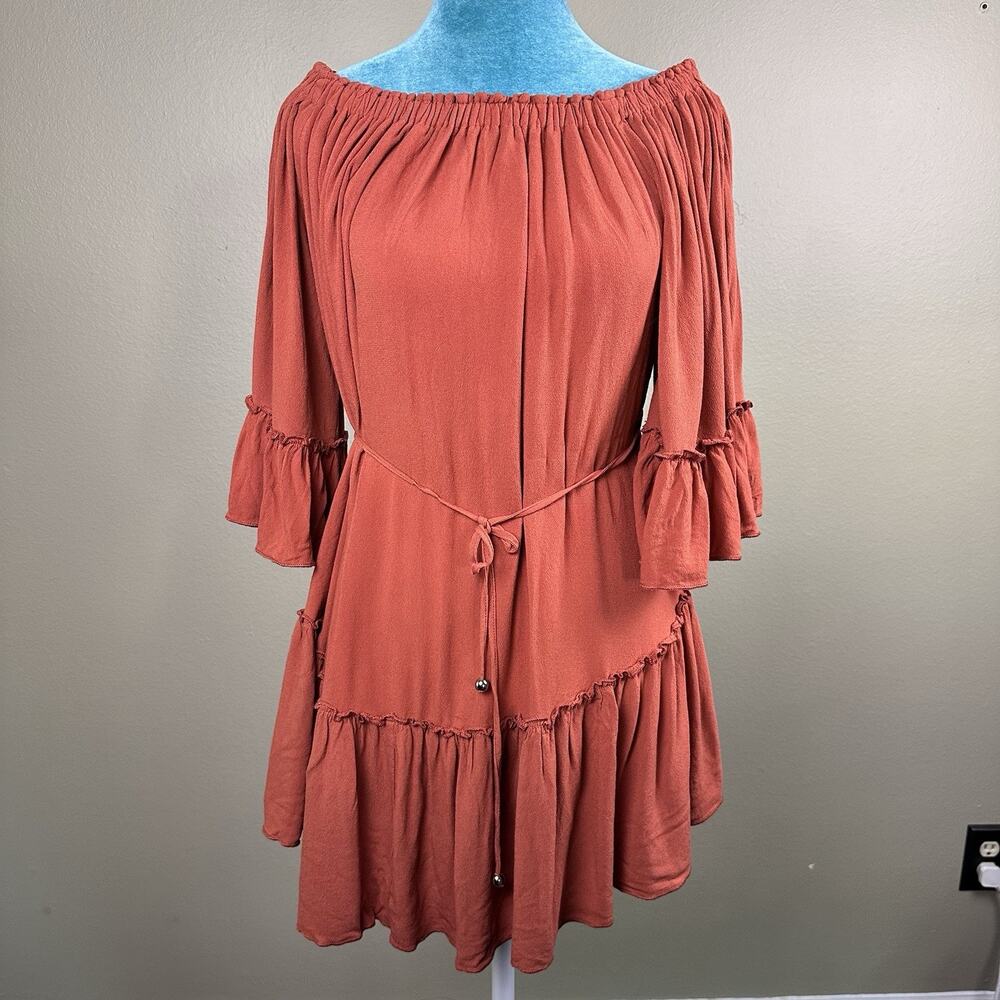 BluIvy mini dress Women S Peasant microsuede russett boho tiered % Lab Rescue - Picture 4 of 12
